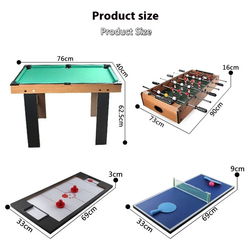 Table multi-jeux 4-en-1 avec baby-foot, air hockey, tennis de table et billard