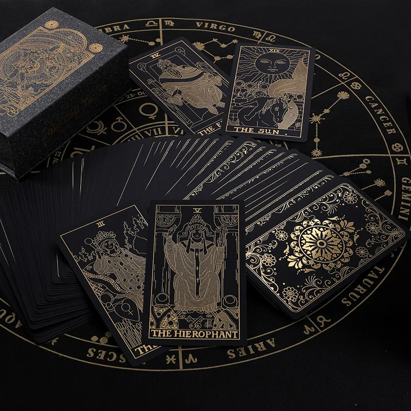 Cartes de tarot classiques en PVC noir