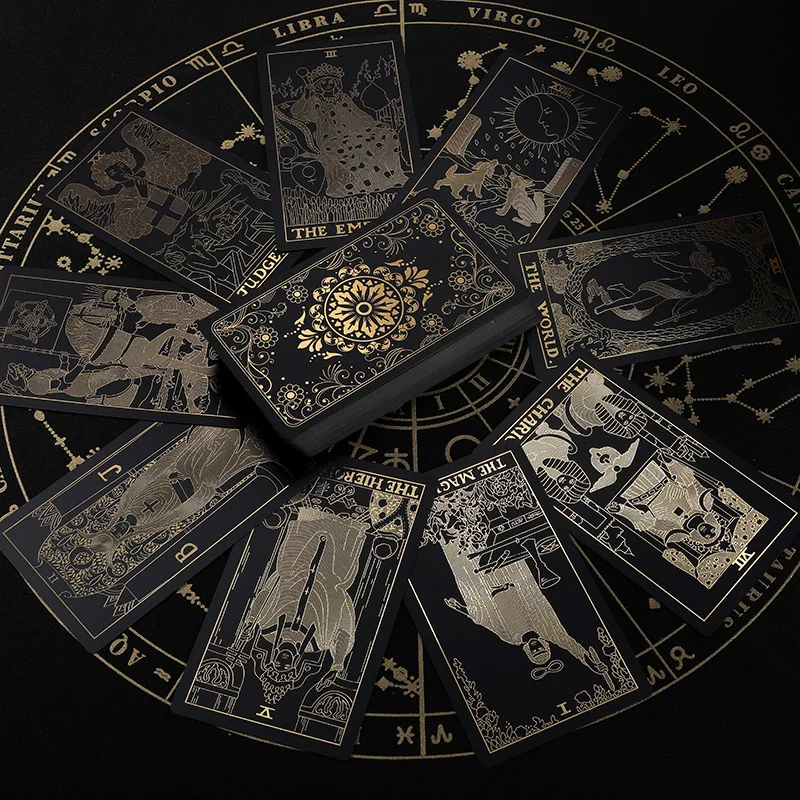 Cartes de tarot classiques en PVC noir
