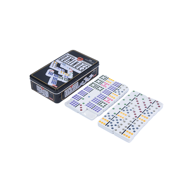 Color Dot Double Nine Boîte en fer blanc Dominos de précision