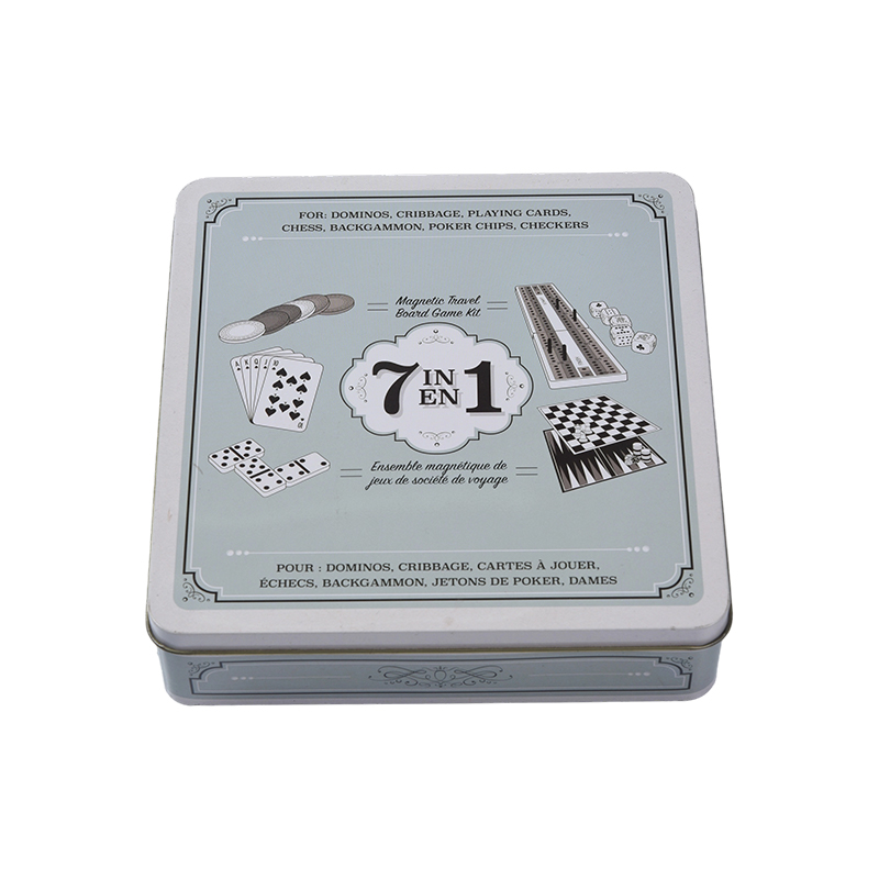 Ensemble de jeu de voyage 7 en 1 avec boîte en fer portable