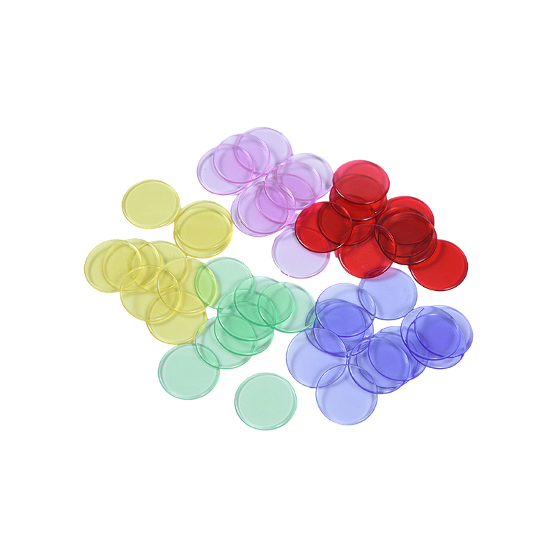 Jeu de jetons de bingo translucides de couleurs assorties