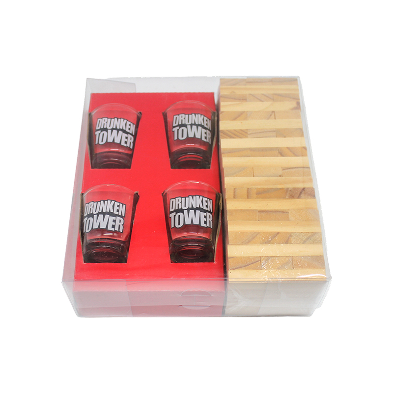 Ensemble Jenga à boire en bois avec verres à shot