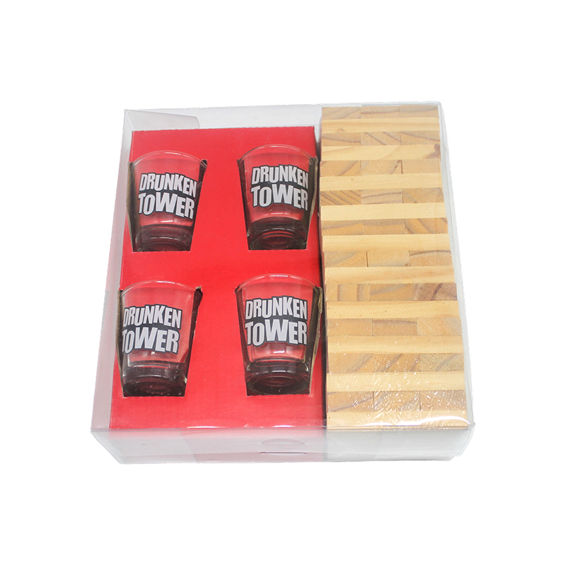 Ensemble Jenga à boire en bois avec verres à shot