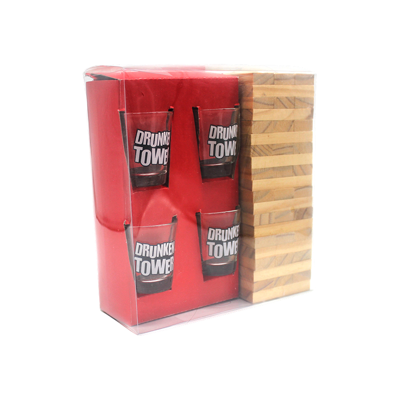 Ensemble Jenga à boire en bois avec verres à shot