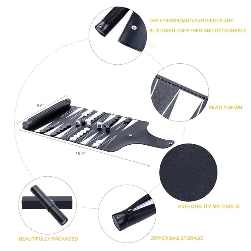 Ensemble de backgammon pliable en cuir – Élégance portable pour les jeux en déplacement