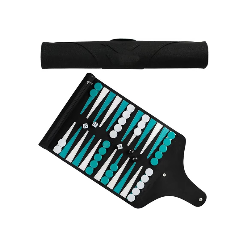 Ensemble de backgammon pliable en cuir – Élégance portable pour les jeux en déplacement
