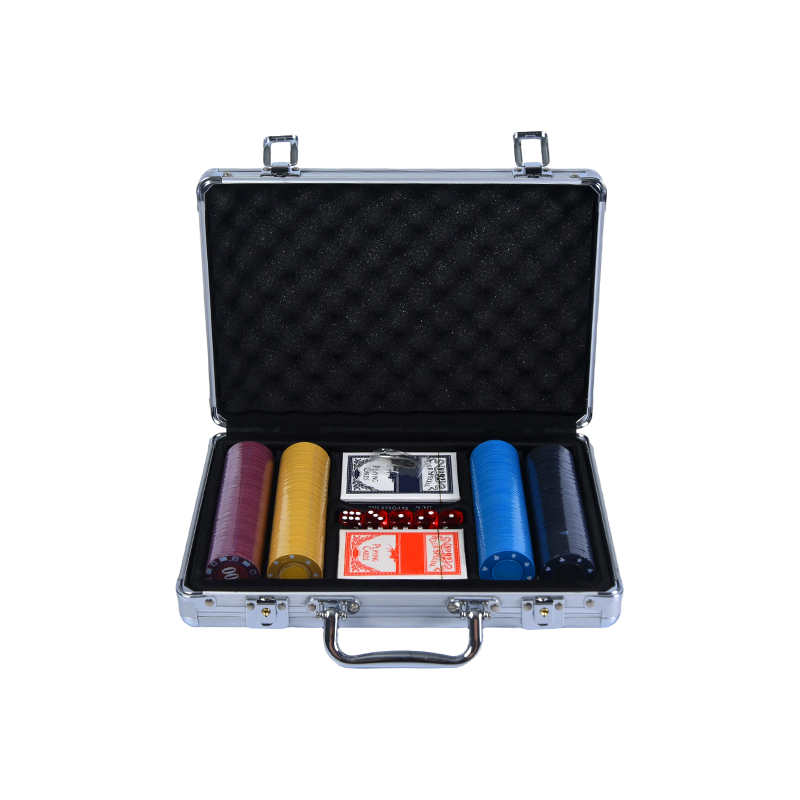 Coffret de jetons de poker en aluminium texturé noir avec accessoires
