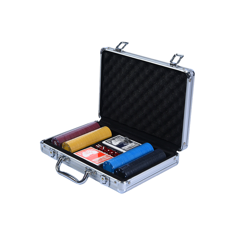 Coffret de jetons de poker en aluminium texturé noir avec accessoires