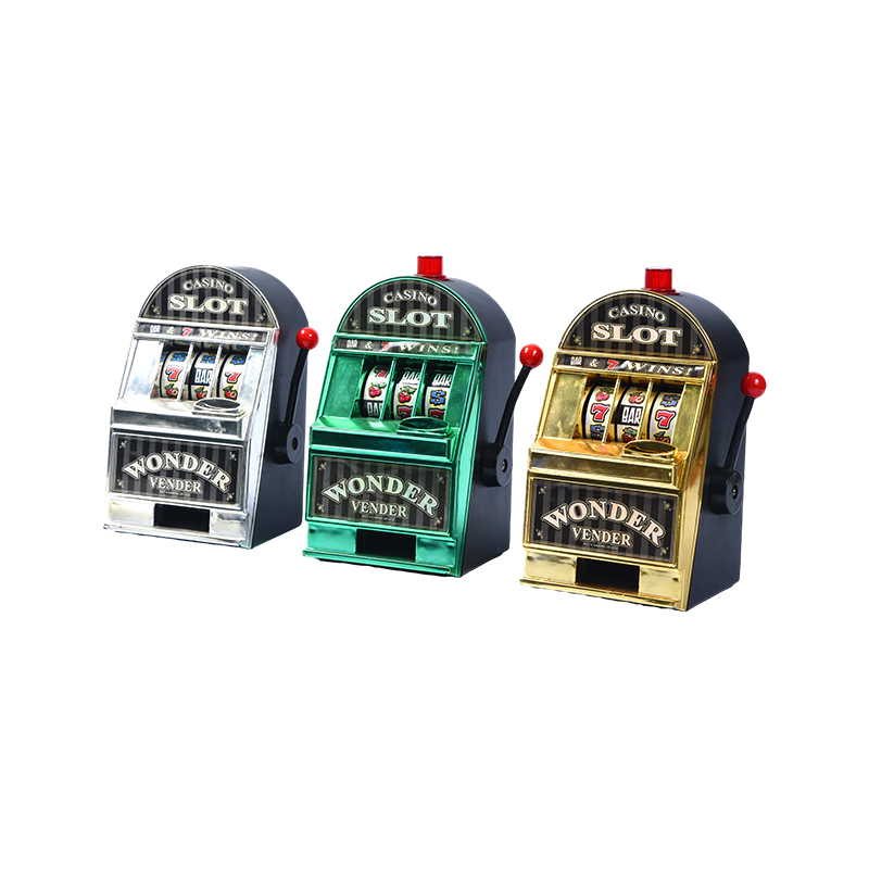 Bandit manchot de casino miniature de style vintage – Ensemble de trois (argent, vert, or)