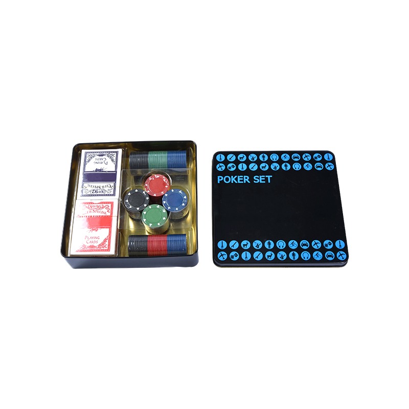 Jeu de poker noir dans une boîte en métal – Complet avec jetons, cartes et accessoires