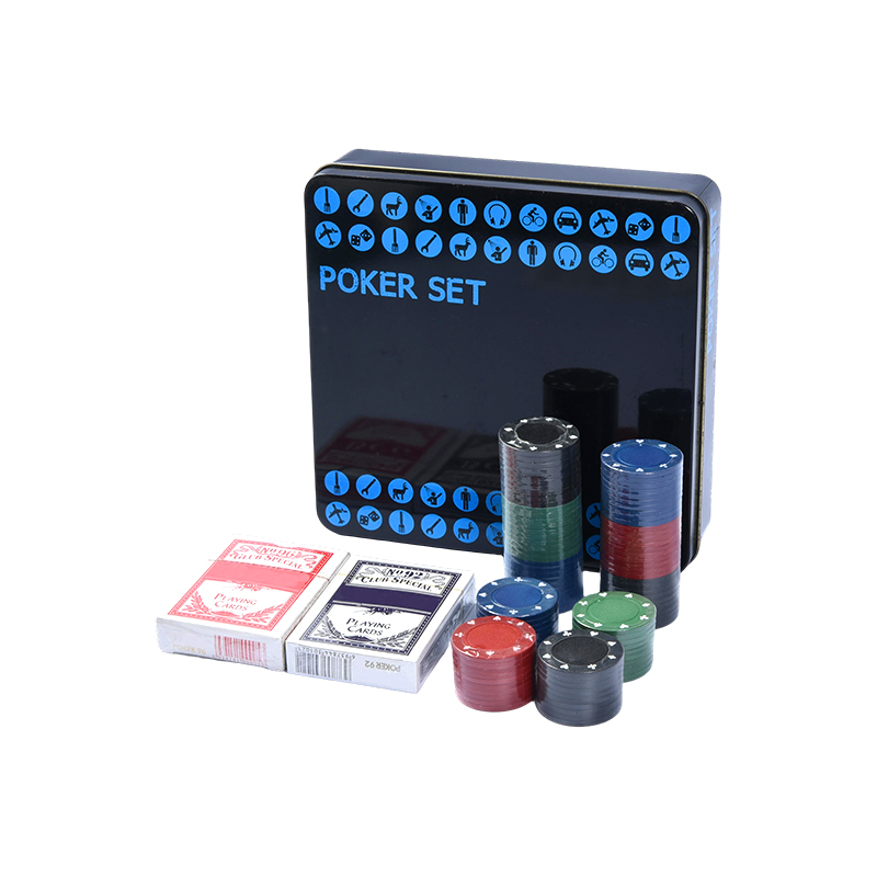 Jeu de poker noir dans une boîte en métal – Complet avec jetons, cartes et accessoires
