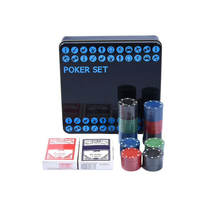 Jeu de poker noir dans une boîte en métal – Complet avec jetons, cartes et accessoires