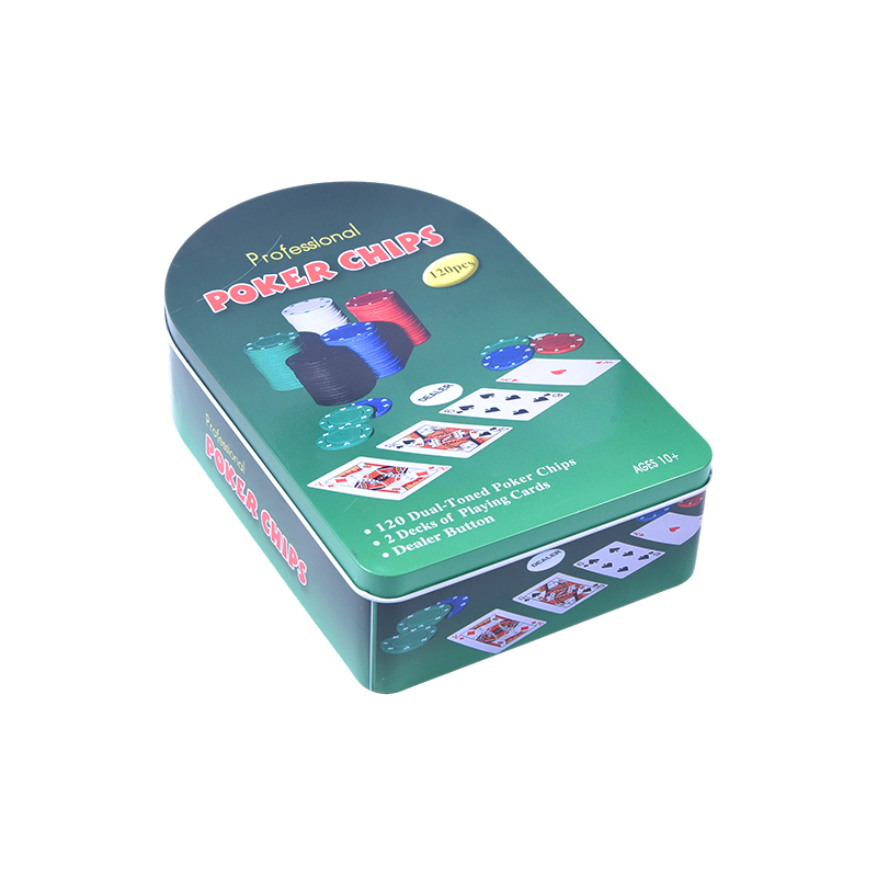 Boîte métallique arquée verte, 120 jetons, avec cartes et bouton du revendeur, ensemble de jetons de poker professionnels