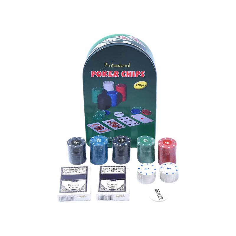 Boîte métallique arquée verte, 120 jetons, avec cartes et bouton du revendeur, ensemble de jetons de poker professionnels