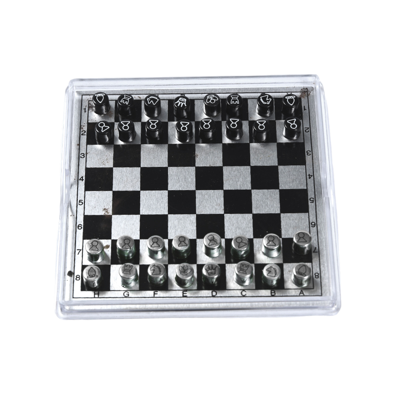 Jeu d'échecs international en métal magnétique dans un étui en acrylique transparent