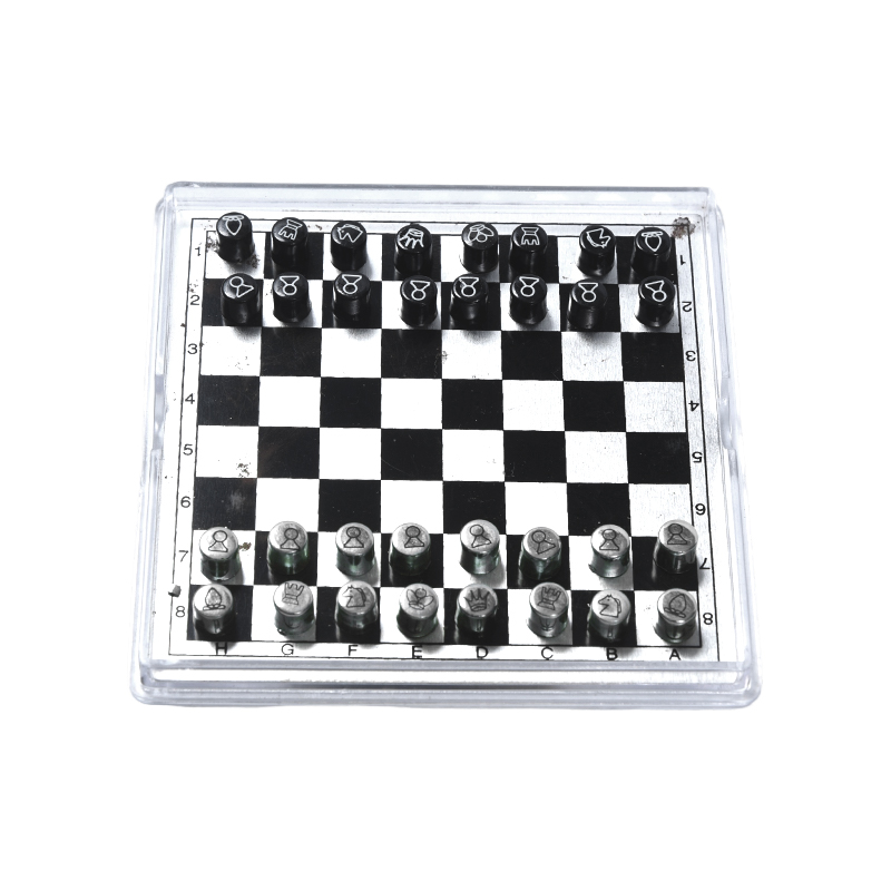 Jeu d'échecs international en métal magnétique dans un étui en acrylique transparent