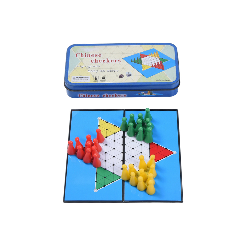 Jeu de dames chinois portable, boîtier en métal bleu