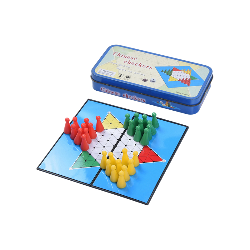 Jeu de dames chinois portable, boîtier en métal bleu