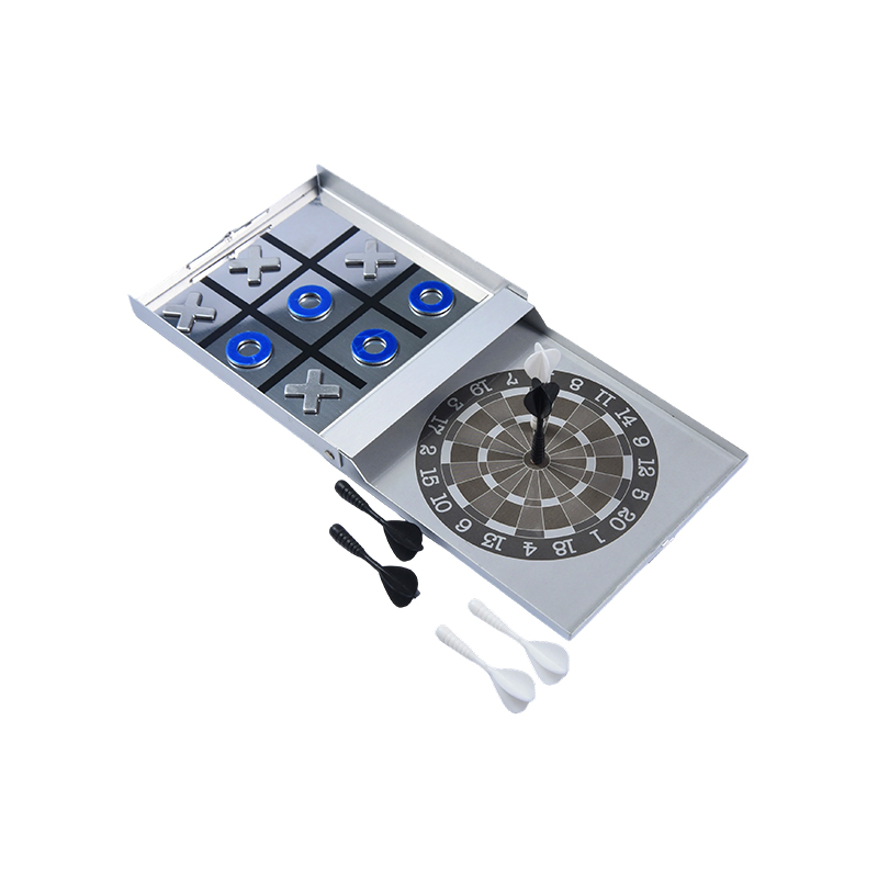 Jeu combiné de fléchettes magnétiques et Tic-Tac-Toe, édition boîtier métallique portable