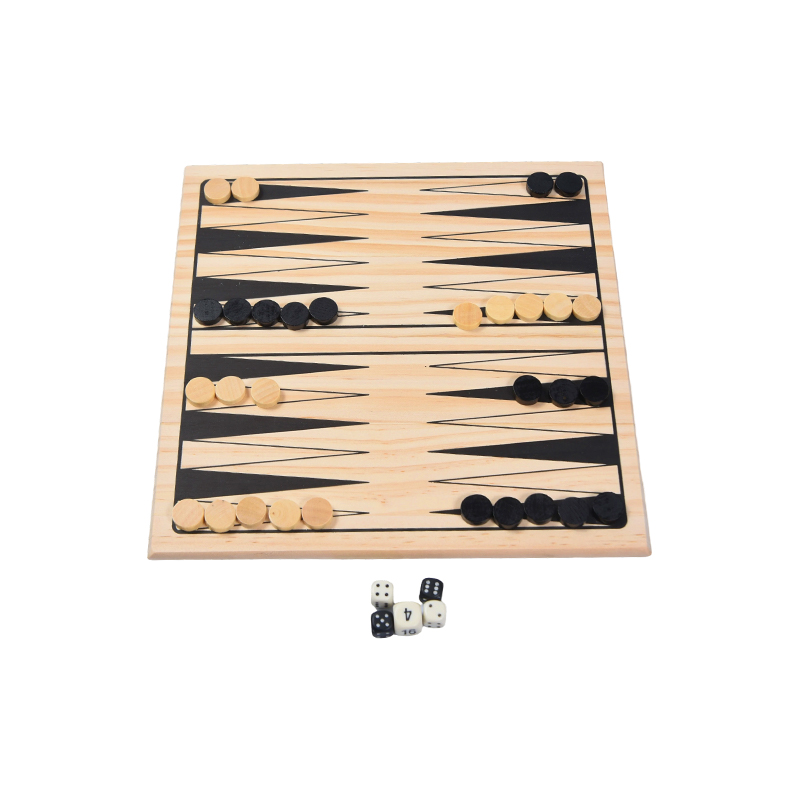 Jeu de société en bois avec emballage vintage et coloré, jeu de société de backgammon classique