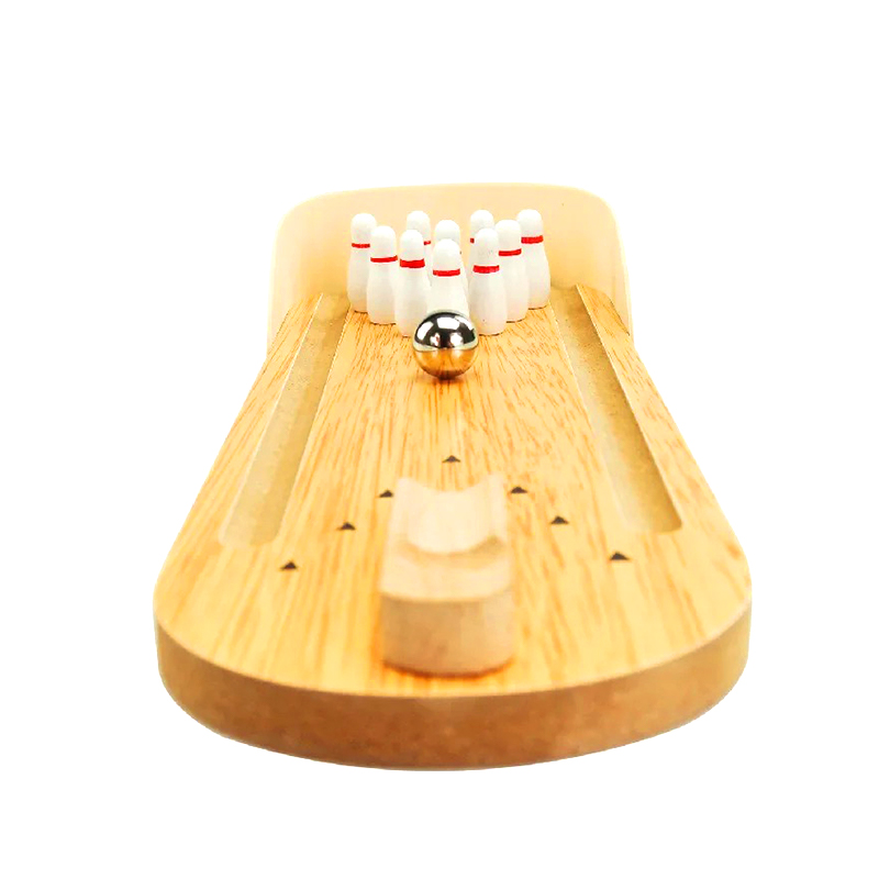 Ensemble en bois compact avec boule en acier et quilles, mini jeu de bowling de bureau