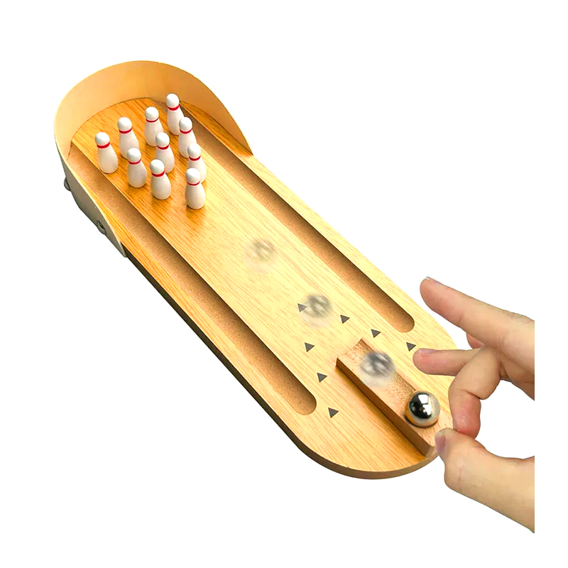 Ensemble en bois compact avec boule en acier et quilles, mini jeu de bowling de bureau