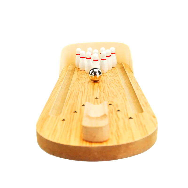 Ensemble en bois compact avec boule en acier et quilles, mini jeu de bowling de bureau