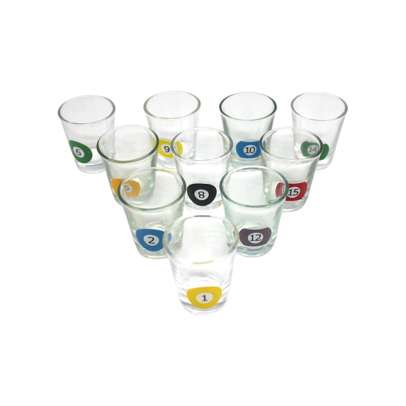 Ensemble de 10 verres à Shot avec numéros de boules de billard, verre à Shot sur le thème de la piscine, avec support triangulaire