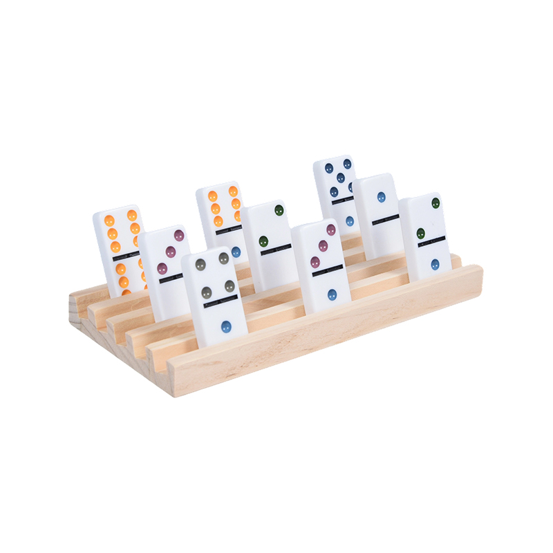 Ensemble de supports de dominos en bois à motifs de points colorés avec affichage organisé