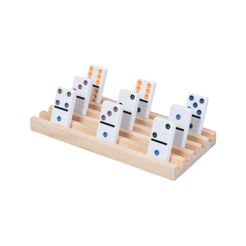 Ensemble de supports de dominos en bois à motifs de points colorés avec affichage organisé