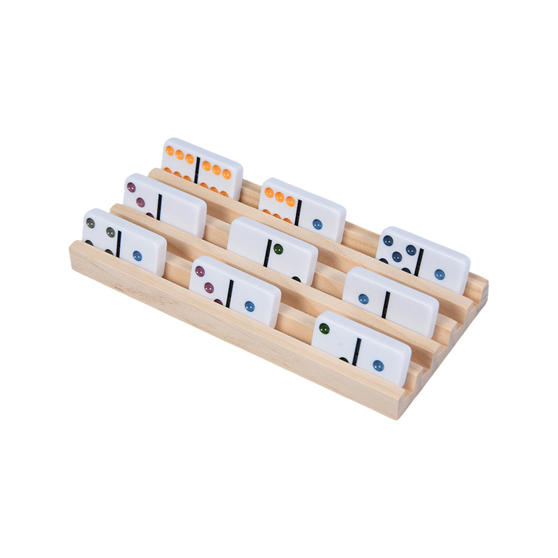 Ensemble de supports de dominos en bois à motifs de points colorés avec affichage organisé